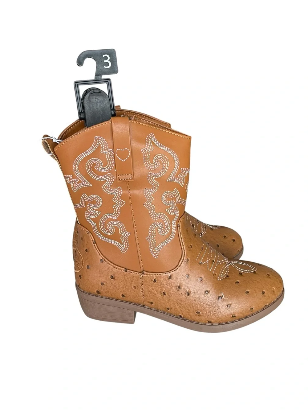 PAWZ Cognac Brown Western Boots Faux Leather and Ostrich Little Girl Size 3
